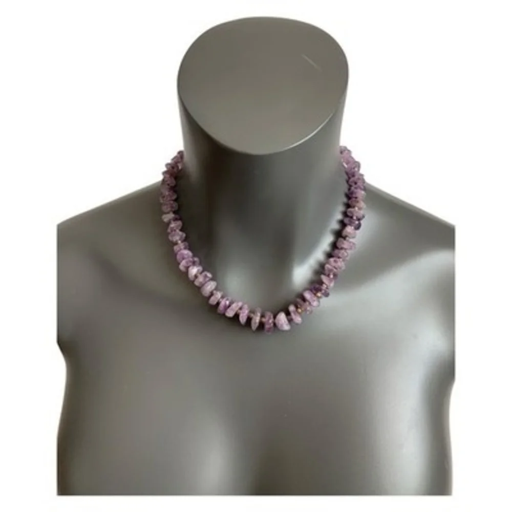 Natural Amethyst Nugget Purple Beaded Necklace Gemstone Jewelry 18